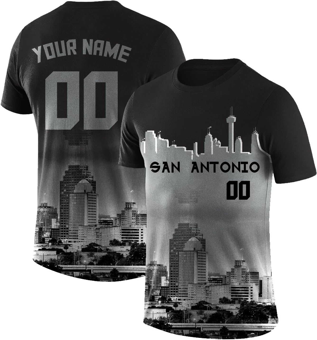 Custom Basketball T Shirt, City Skyline, Night Scene Short Sleeve, Personalized Name Number, Men Women Youth S-5XL