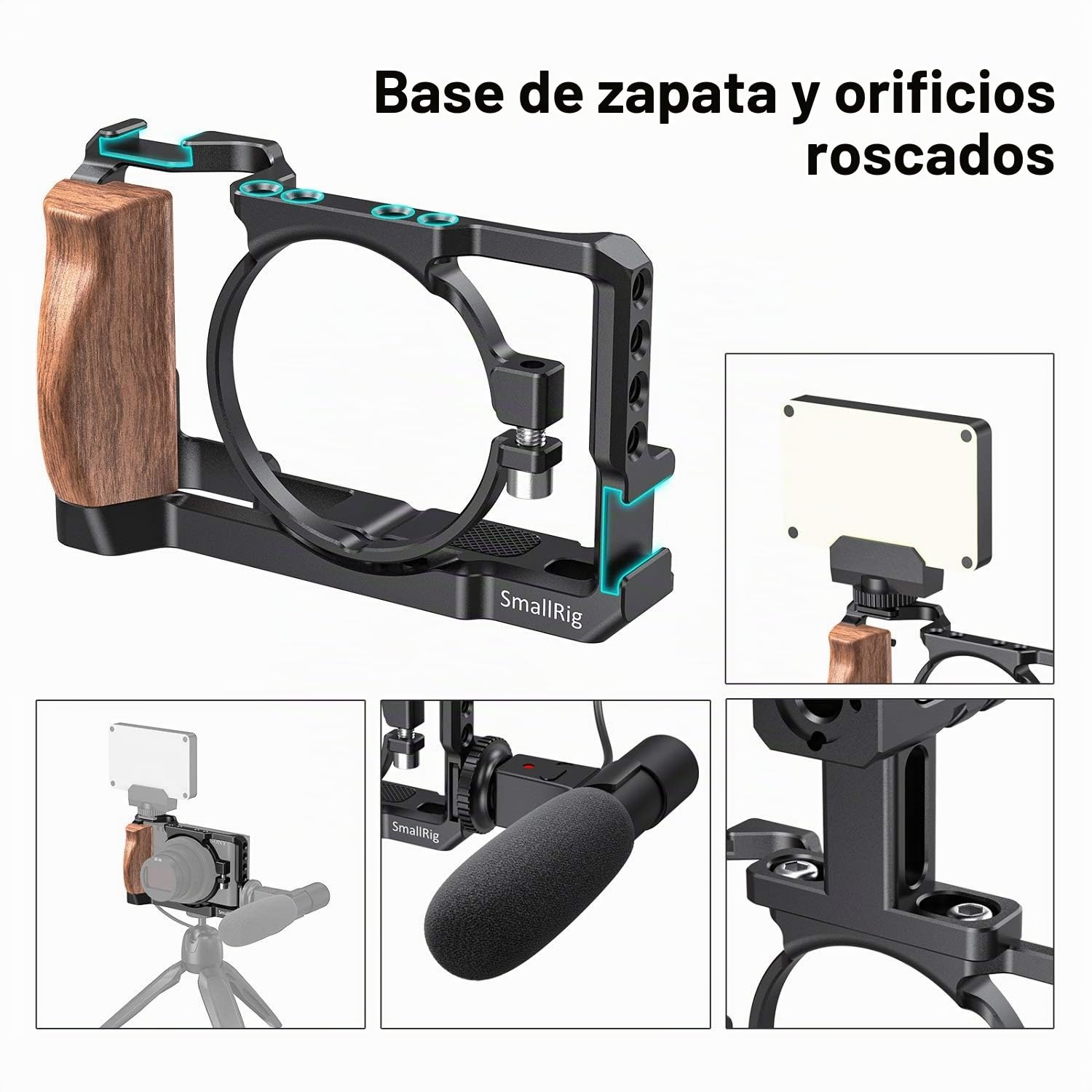 SMALLRIG RX100 Vi/VII Cage, Jaula con Mango de Madera para Sony RX100 VII y RX100 Vi – CCS2434