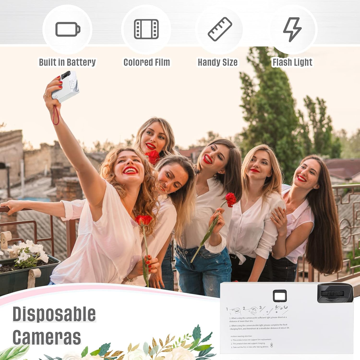 4 Pcs Disposable Camera Single Use Film Camera One Time Camera for Photography with Flash Color Film for Wedding, Anniversary, Travel, Camp, Party Supplies, Birthday Gift (Stylish Style)