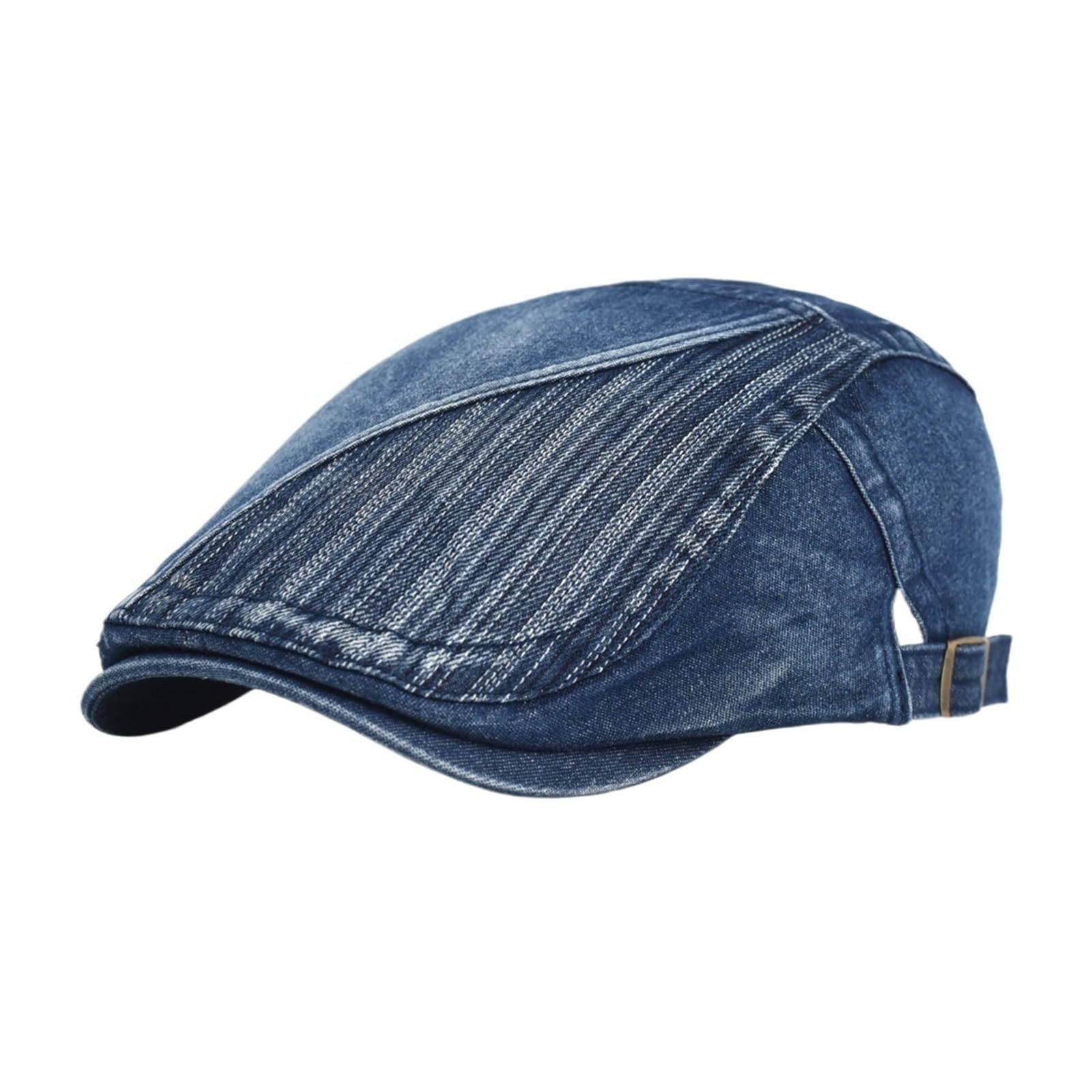 Béret réglable en denim lavé à rayures avec visière détresse rétro