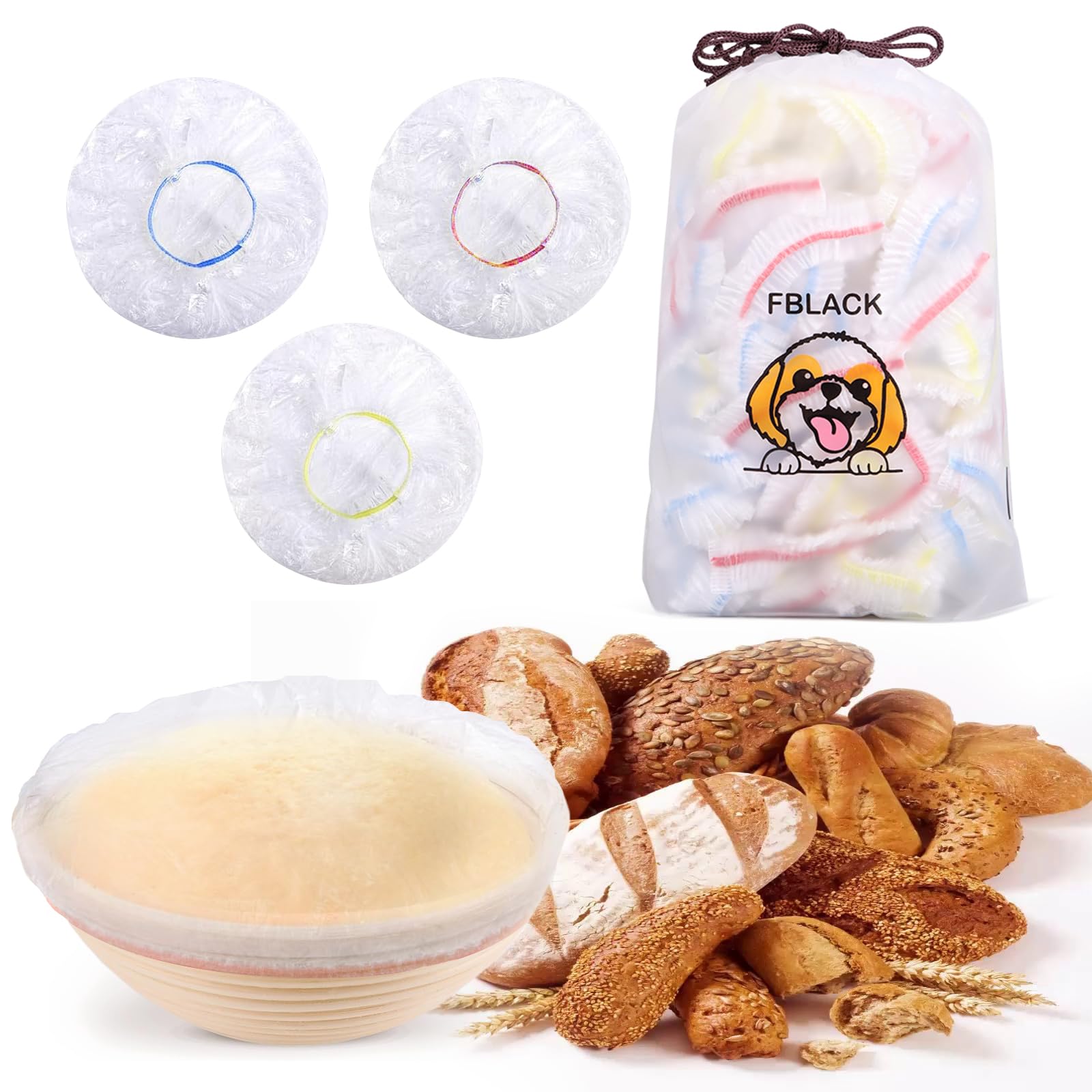 YUHUJOB 100PCS Bowl Covers for Bread Proofing - Reusable Sourdough Bread Baking Supplies Plastic Bowl Covers for Bread Rising - Stretchable Elastic Plastic Wrap for Storage Containers