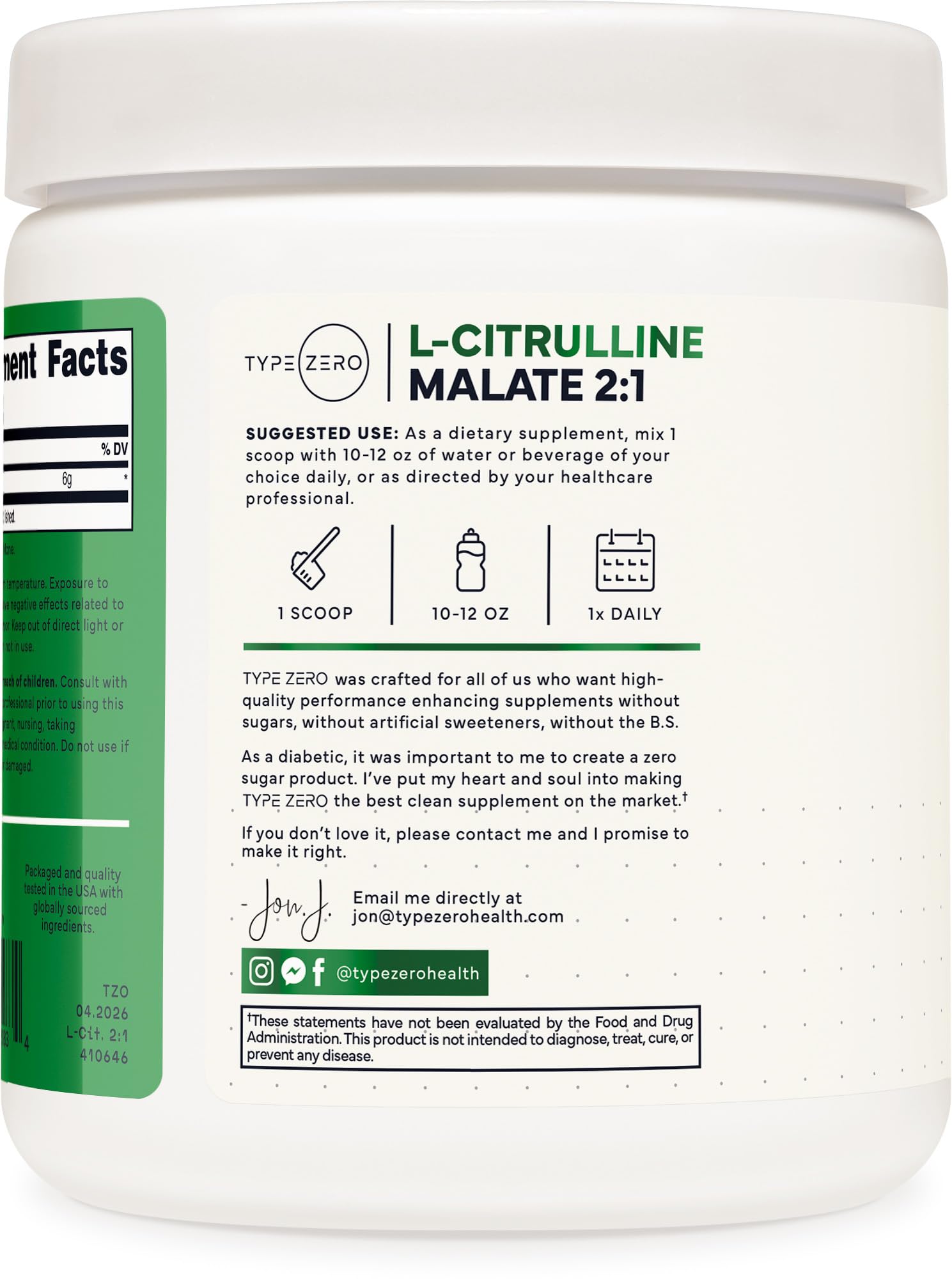 Type Zero L-Citrulline Malate Powder 2:1 (Unflavored) 300 Grams — Amazon image 3