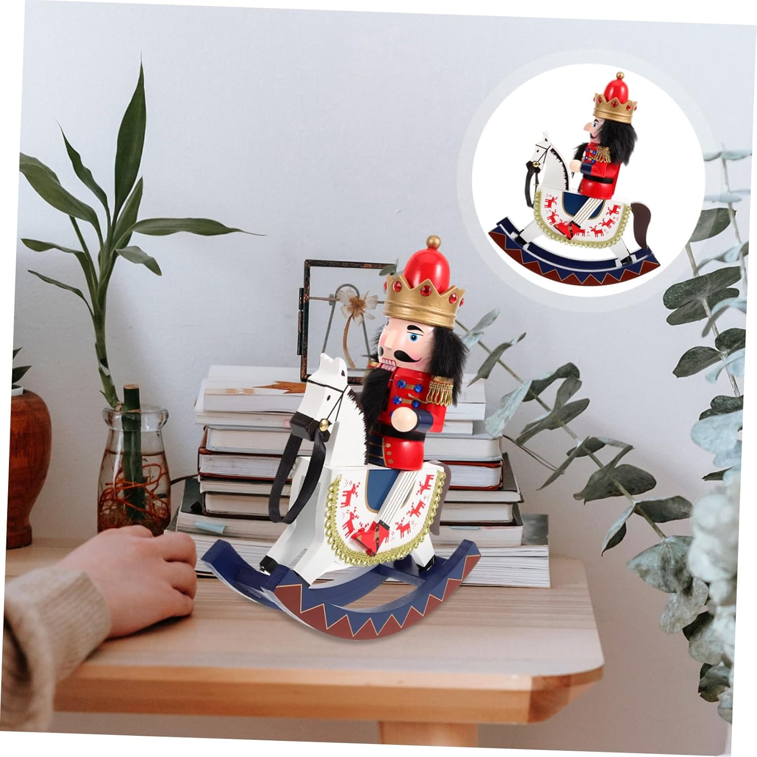 Wooden Nutcracker Soldier Horse Ornament Christmas Decorative Nutcracker Figure Xmas Tabletop Rustic Holiday Decor for Home and Shelves