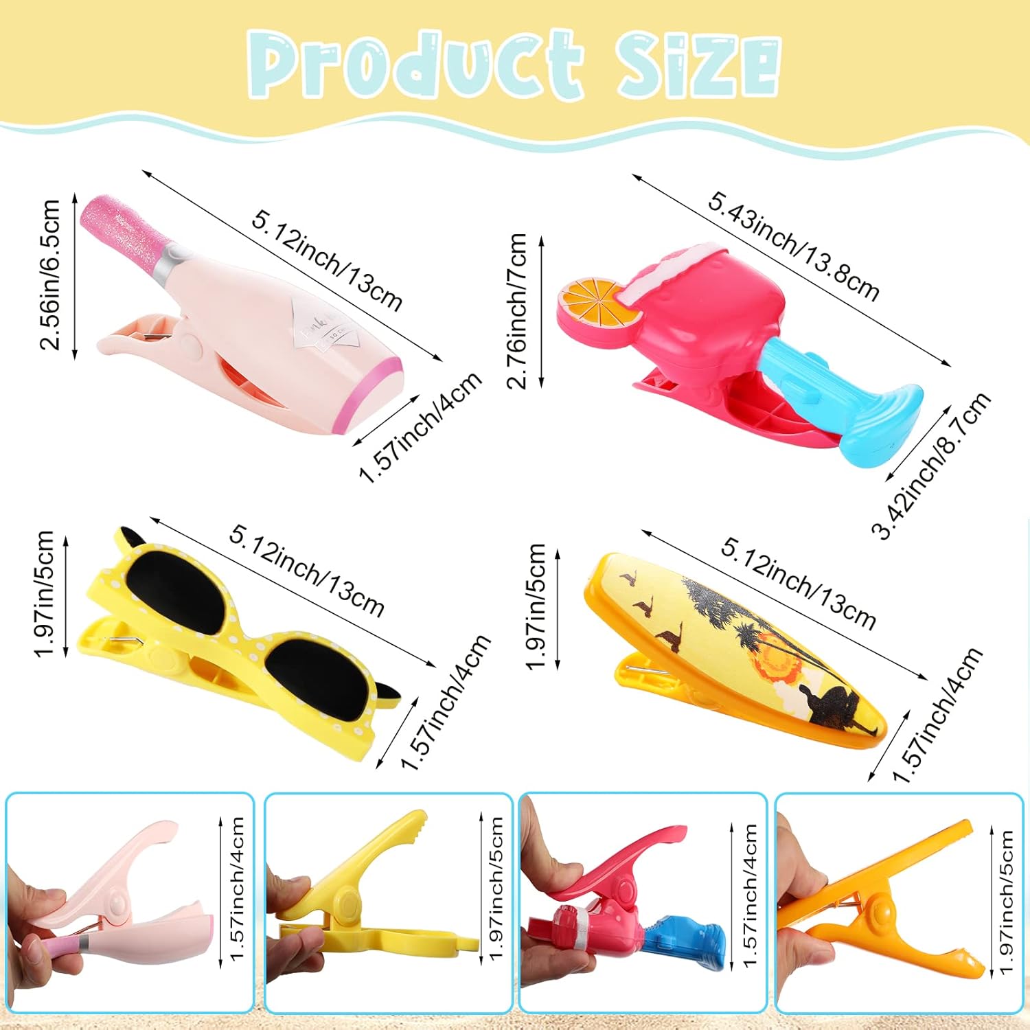 Honoson 16 Pcs Beach Towel Clips for Beach Chairs Beach Chair Clips for Towels Beach Towel Holder Plastic Cute Clothes Pins Funny Decorative Clothespins for Patio Pool Accessories Summer, 8 Styles
