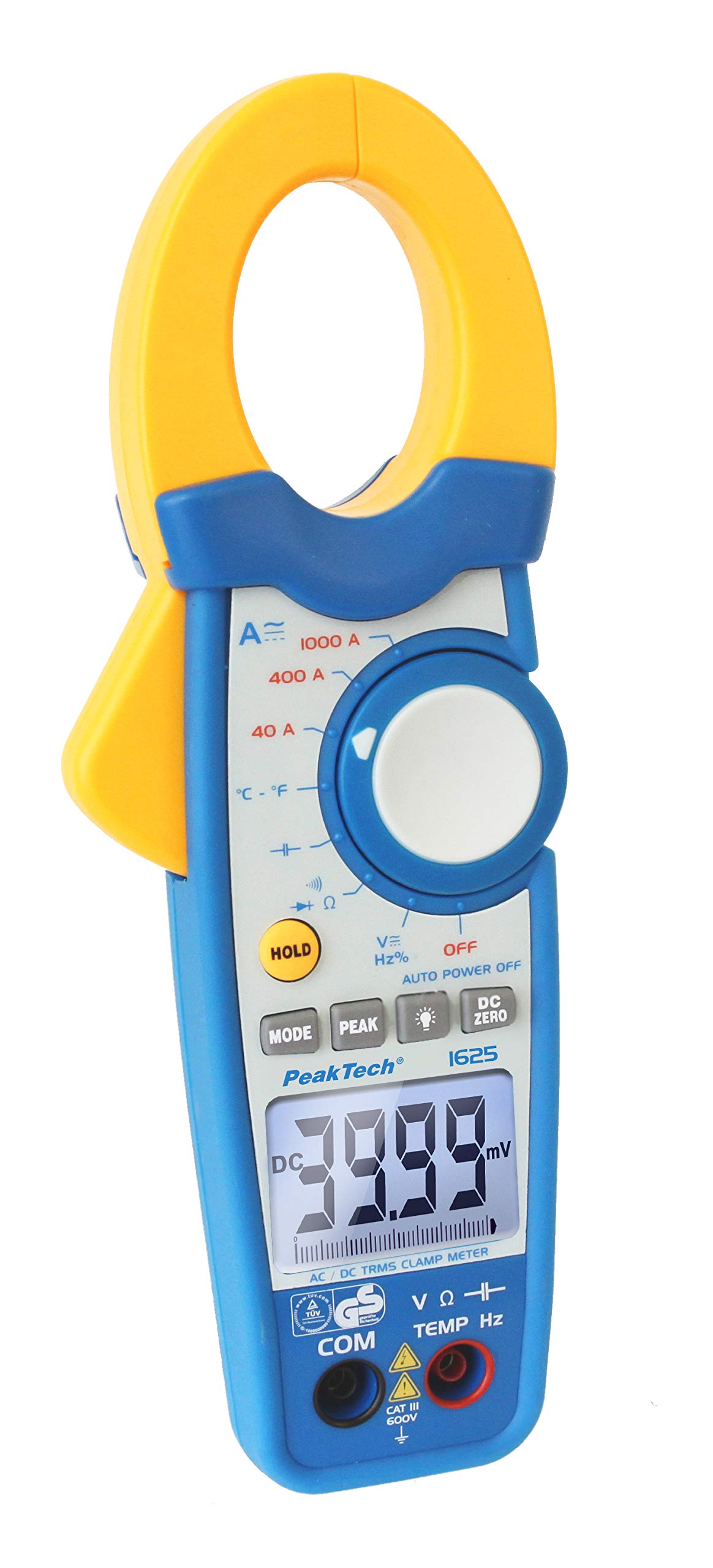 PeakTech 1625 – Pinza amperimétrica RMS 1000A AC/DC, multímetro digital, TUV/GS, 4000 cuentas, voltímetro sin contacto, medición de corriente, probador de continuidad - Max 600 V