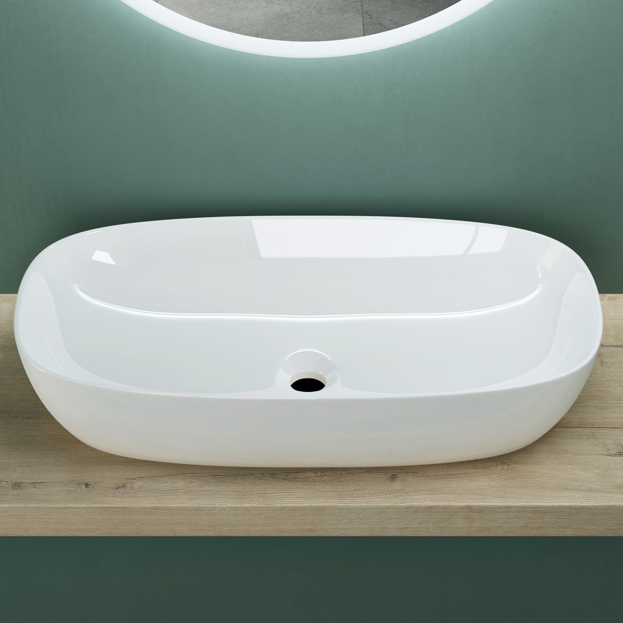 Mai & Mai Lavabo da Appoggio 70x37x13,5cm, Lavandino Bagno in Ceramica con Nano Rivestimenti inclusi, Bianco, Brüssel104