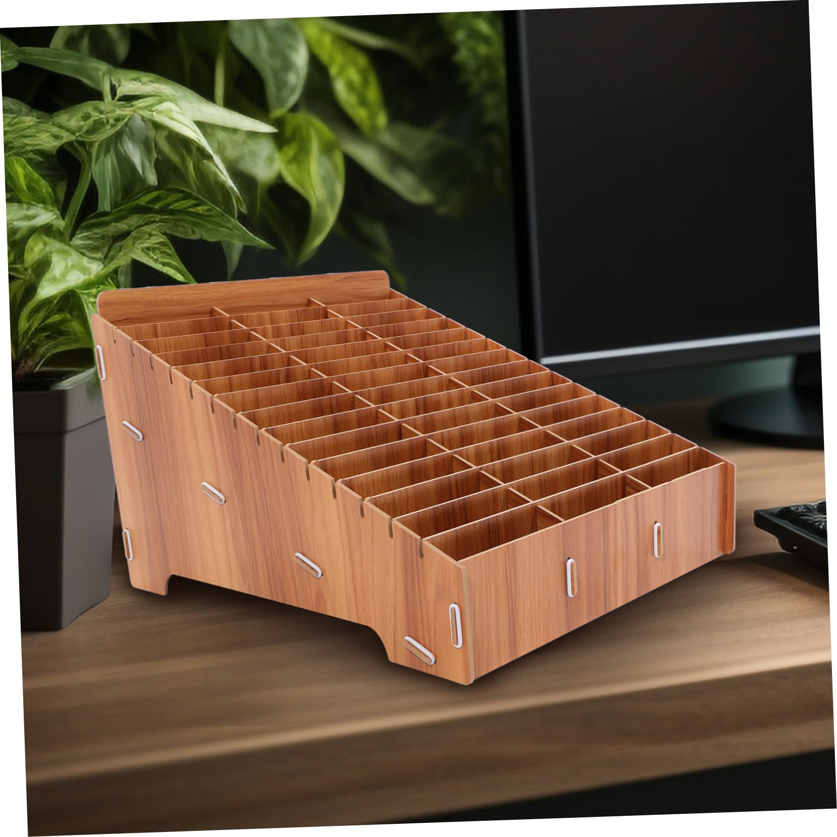 Caja de Almacenamiento de Madera para Móvil con Múltiples Compartimentos Organizador para Escritorio Aula y Oficina Soporte Seguro y Ordenado para Teléfonos Celulares Diseño Pulido