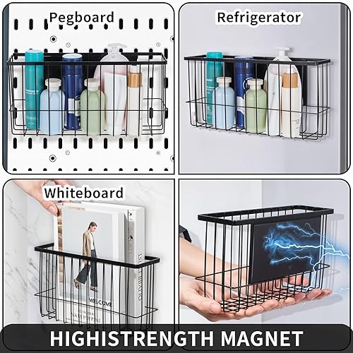 Miniatura 6 de Paquete de 2 cestas magnéticas organizadoras para refrigerador, tablero de clavijas, oficina, papel de aluminio, envoltura de alimentos, soporte