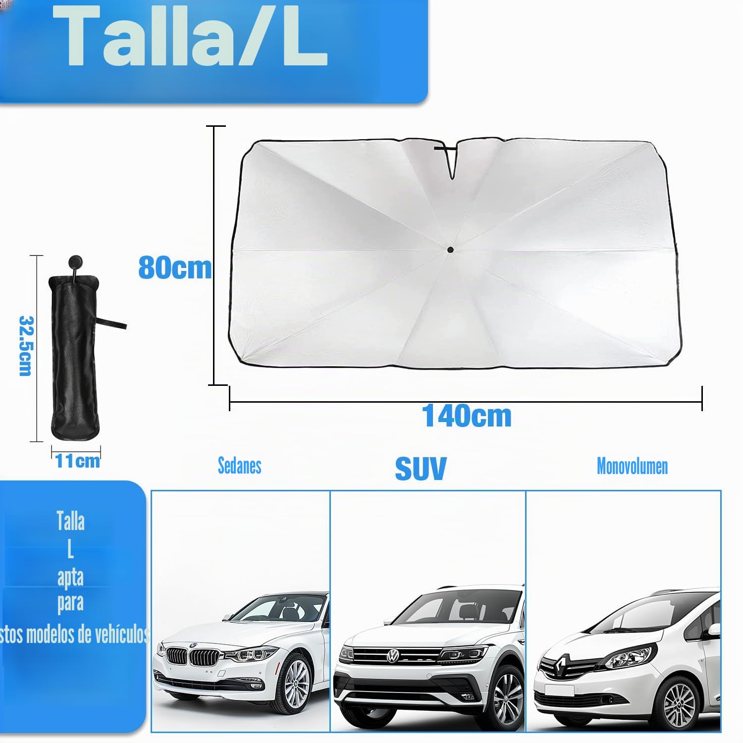 Parasol para Parabrisas de Coche, Plegable Parasol Paraguas Coche, Protección UV y contra el Calor, Reflectante, Protección del Interior, para Berlina y SUV