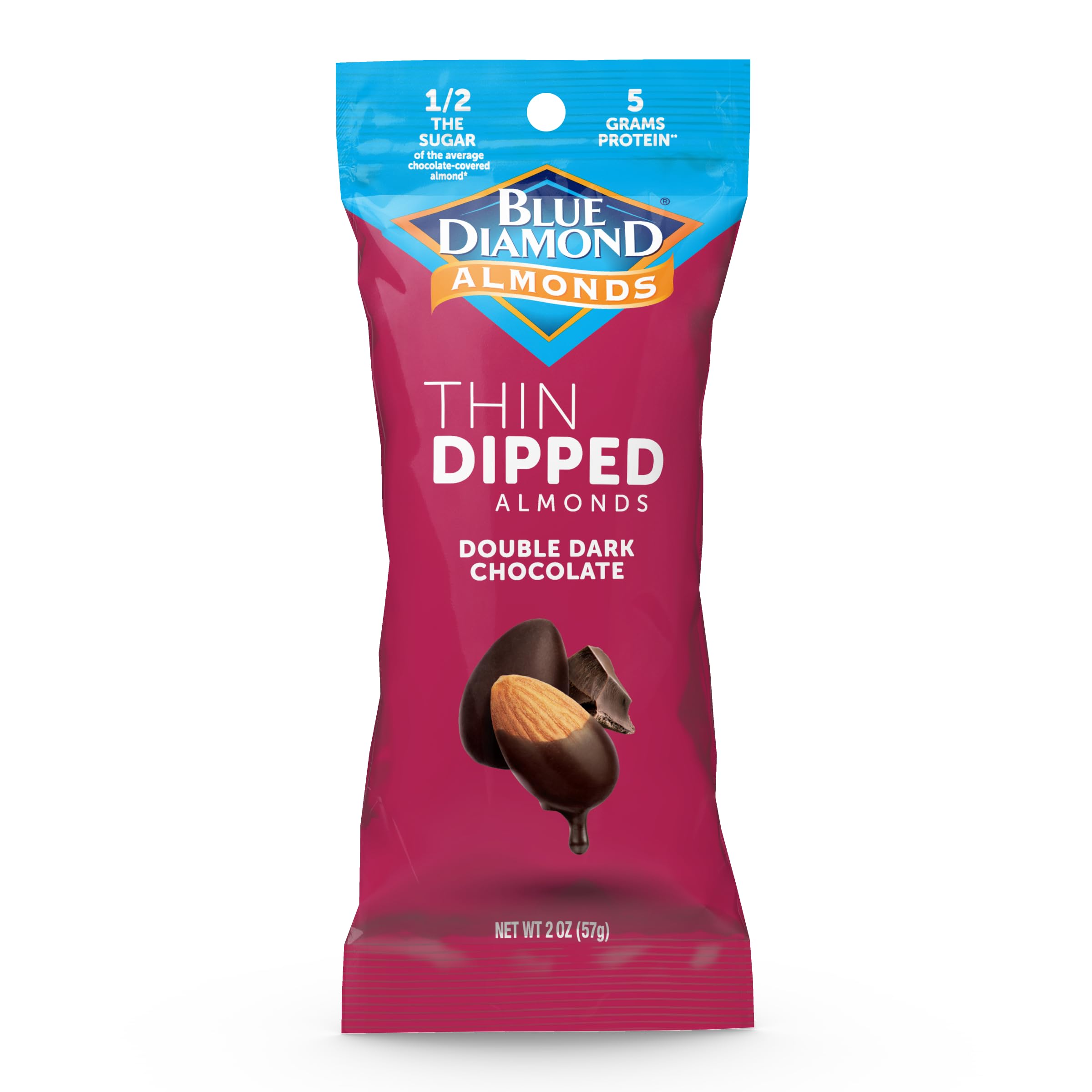 Blue Diamond Almonds, Dark Chocolate Covered Thin Dipped Snack Nuts Individual Packs for Guilt-Free Snacking with Half the Sugar, Perfect for Gathering, Pack of 10, 2oz Single Servings