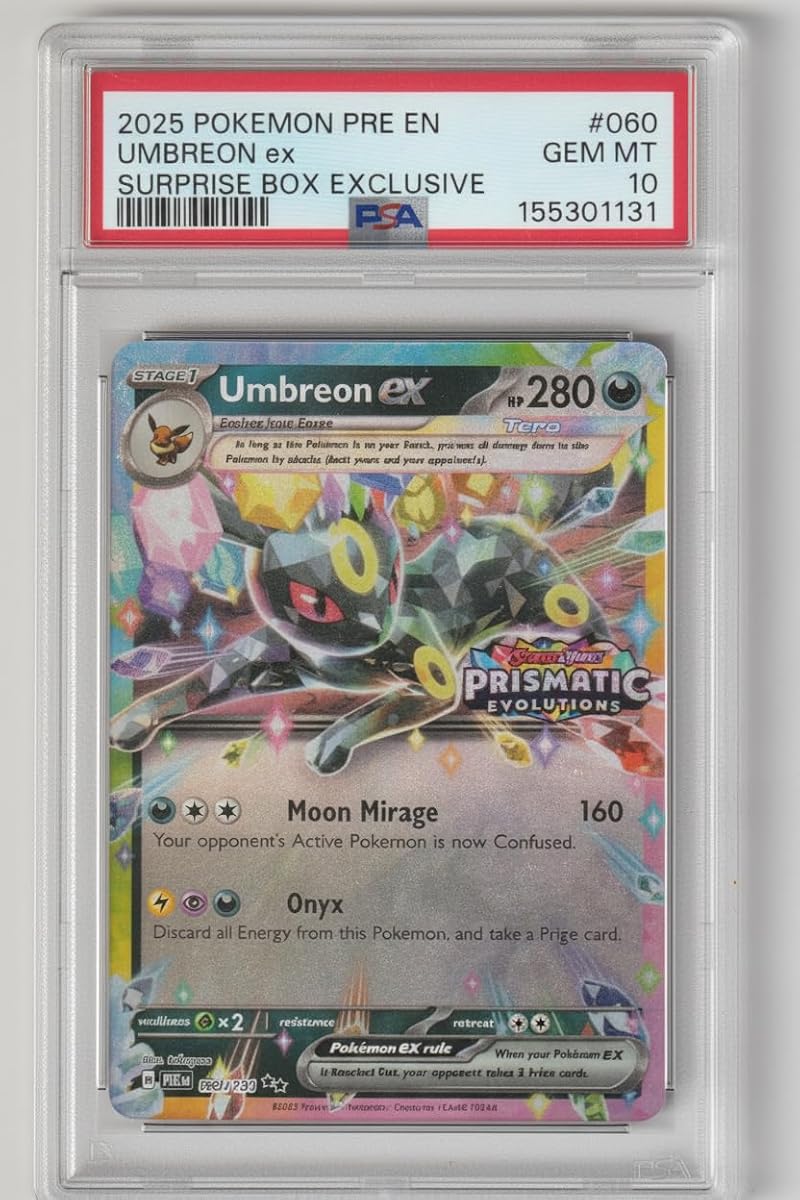 PSA 10 Gem Mint Graded Trading Card – Umbreon EX | Prismatic Evolutions | #060 | Surprise Box Exclusive | 2025