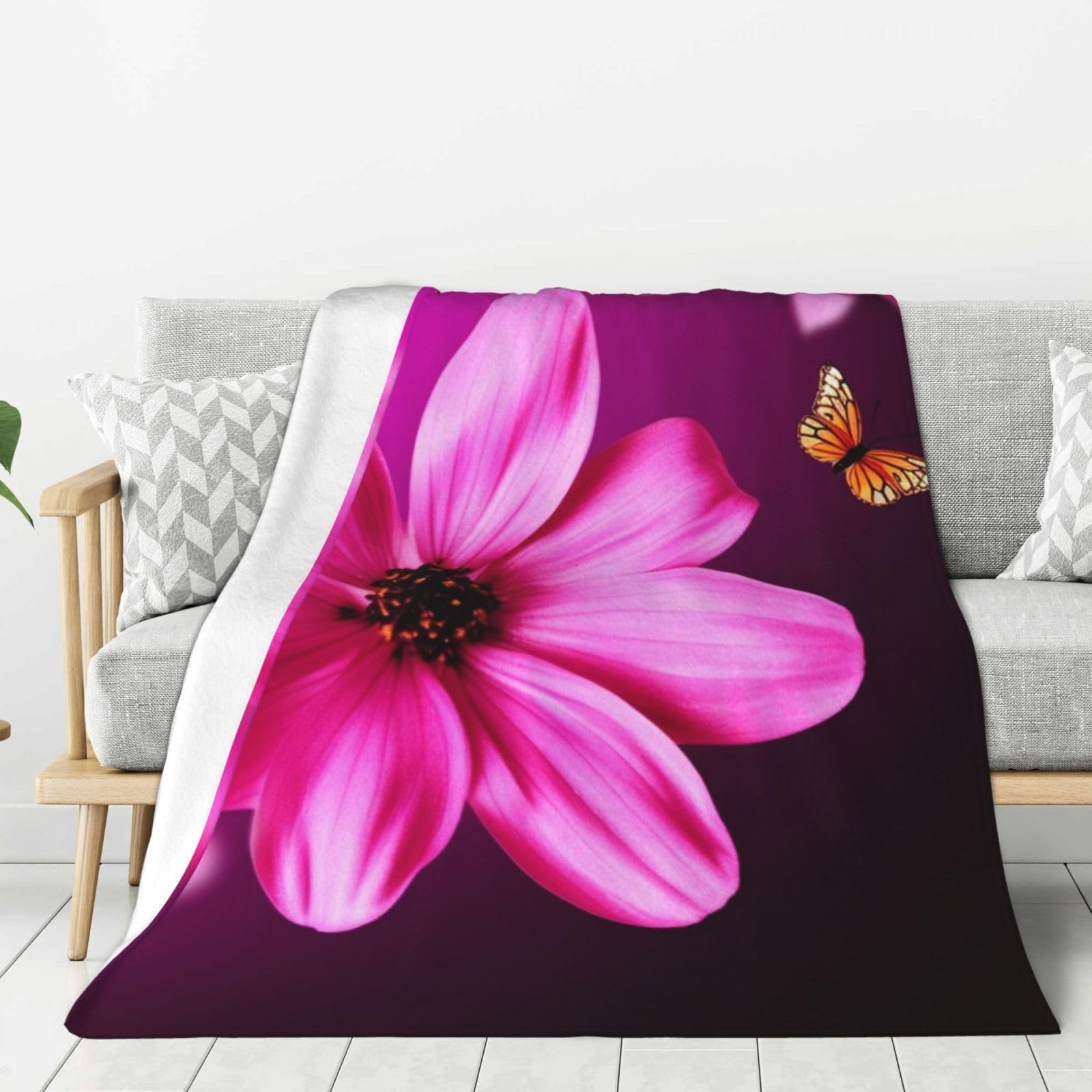 Couverture polaire flanelle rose 152x127 cm, plaid lit chaud et léger