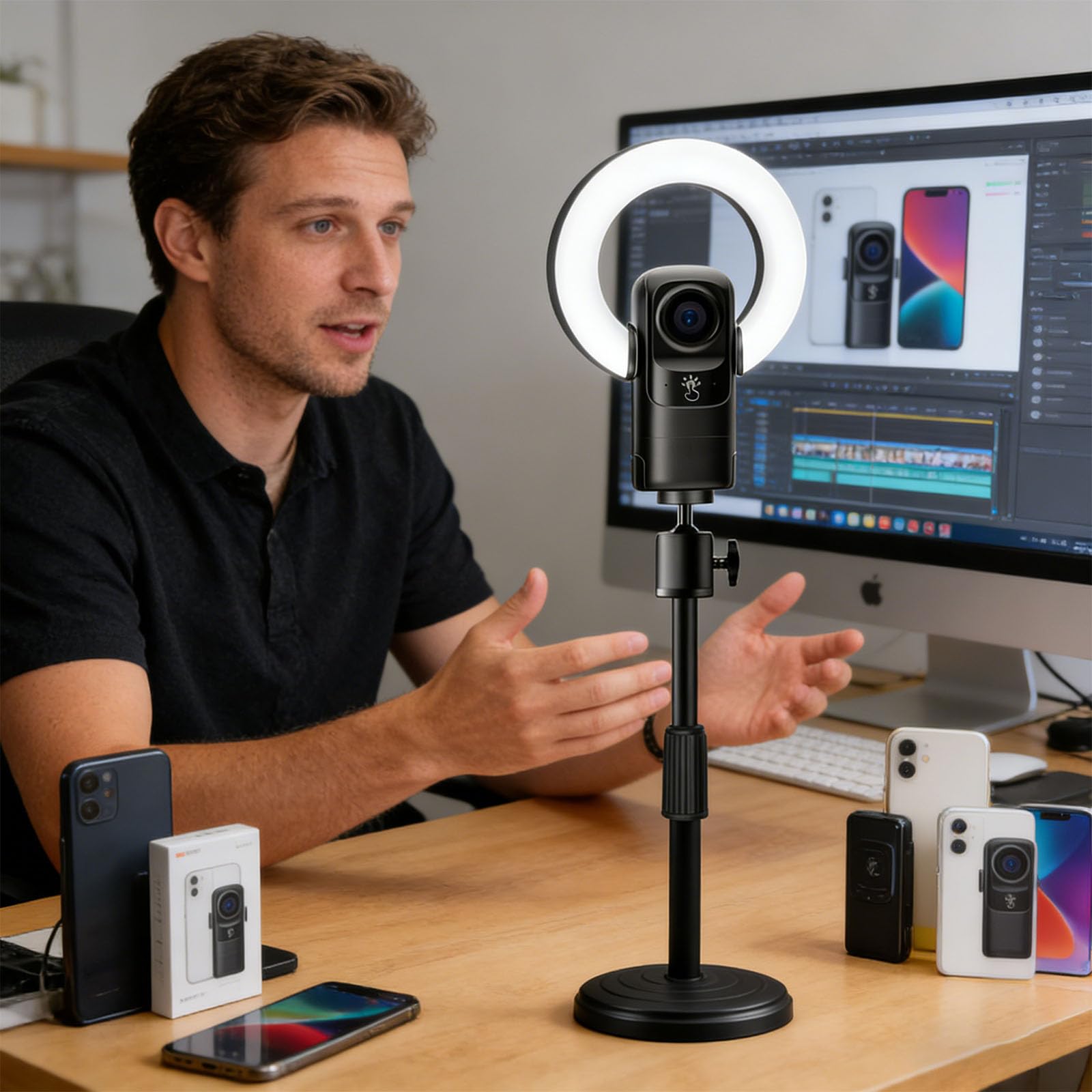 Webcam USB con messa a fuoco automatica 4K UHD con luce di riempimento integrata e luminosità regolabile per videoconferenze dispositivo di streaming Webcam