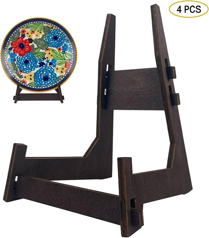 COLOOFO 4 Pack 4.5 Inch Plate Stand, Wooden Display Stand