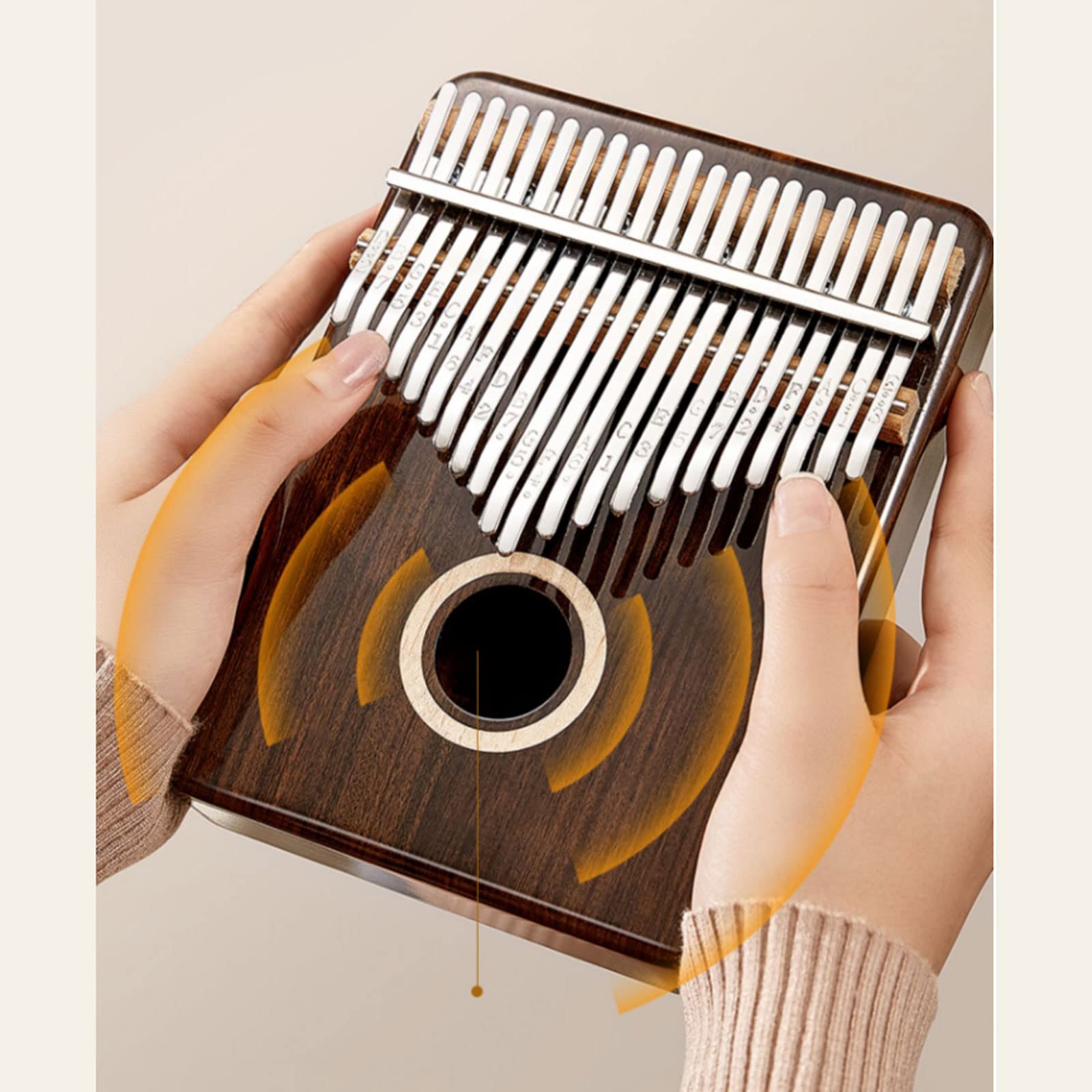 Exquisiter Klang Daumenklavier mit 17 Tasten, 21 Tasten aus Holz, Mahagoni-Körper, Metalltasten, Button-Down-Bend-Design, tragbares Musik-Keyboard Einfach zu Spielen
