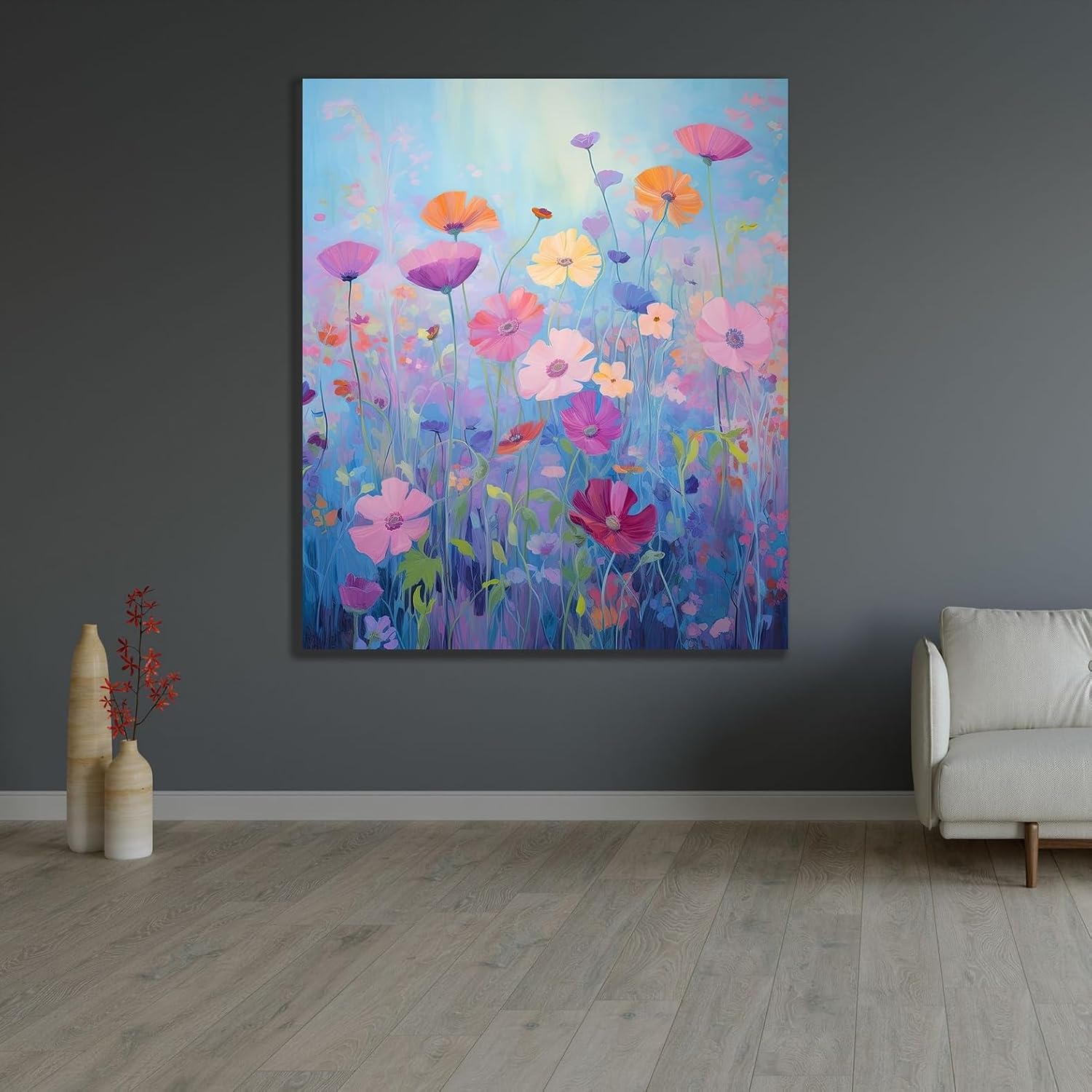 ArtDirect Whimsical Wildflowers Blue Background Unframed Art Print Giclee Poster by Kelly, Gina - Ready for Framing with Customization Sizes 8x9, 11x13, 16x19, 24x28, 36x42, and 48x56 Inches