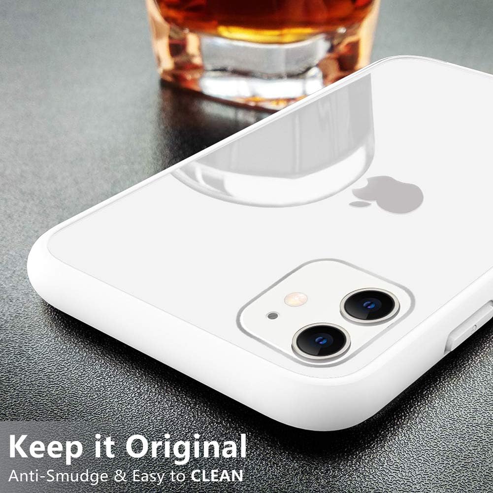 OCYCLONE Clear iPhone 11 Case, [Tempered Glass Back] Hybrid Crystal Clear with Soft Silicone Bumper Cover Shockproof Thin Slim Glass Phone Case for iPhone 11 6.1" 2019 Release - White Edge