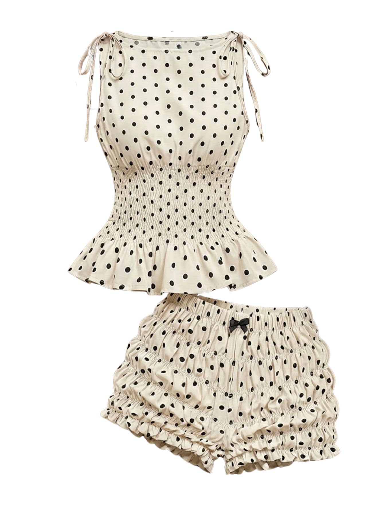 Womens Summer 2 Piece Sets Polka Dots Top with Bloomer Matching Set