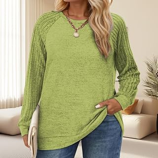 Womens Plus-Size Sweatshirts Casual Raglan Long Sleeve Pullover Tops Oversized Trendy Crewneck Blouses XL-5XL