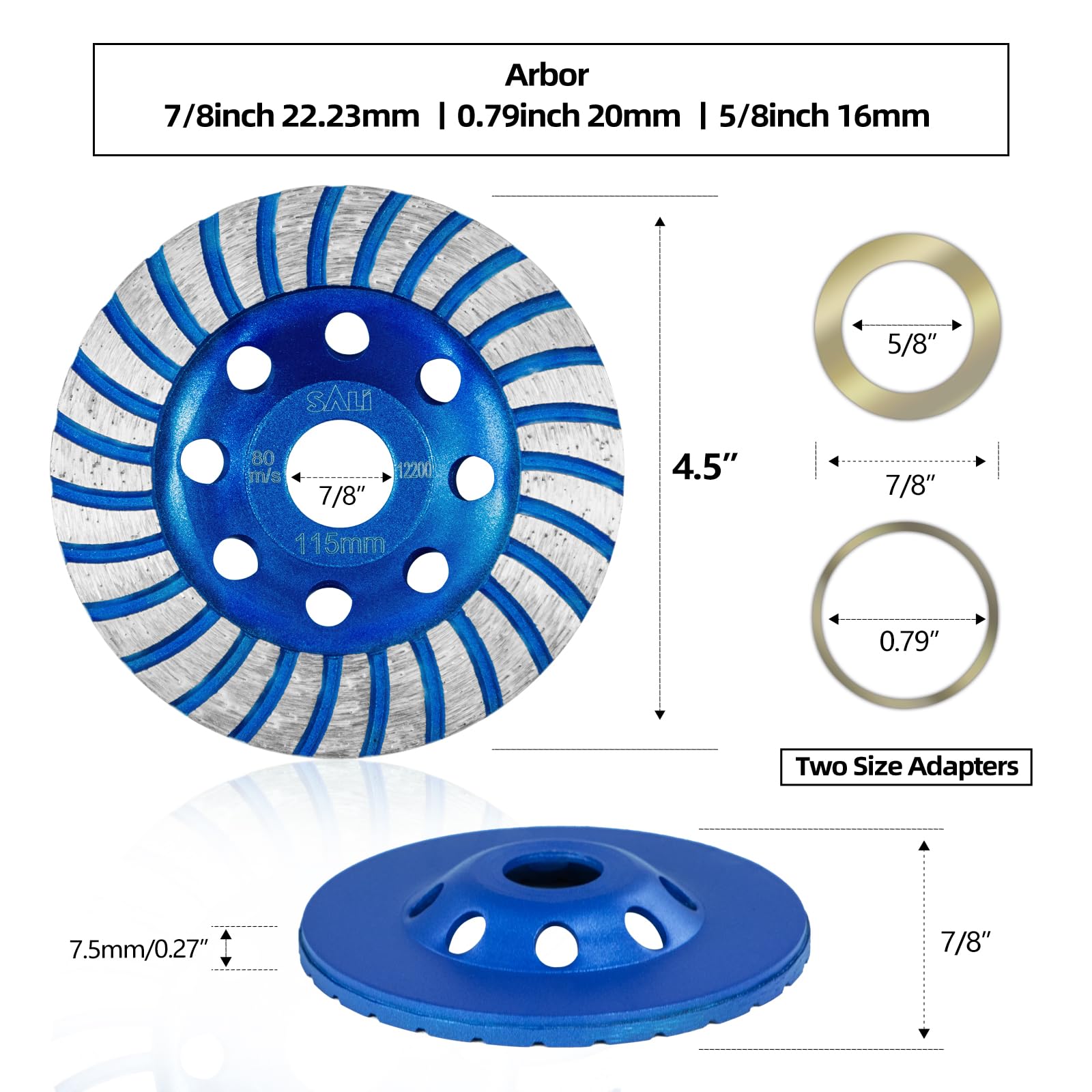 SALI 5pcs Diamond Concrete Grinding Wheel 4 1/2 inch for Polishing and Cleaning Stone Surface Cement, Marble, Rock, Granite - Image 2