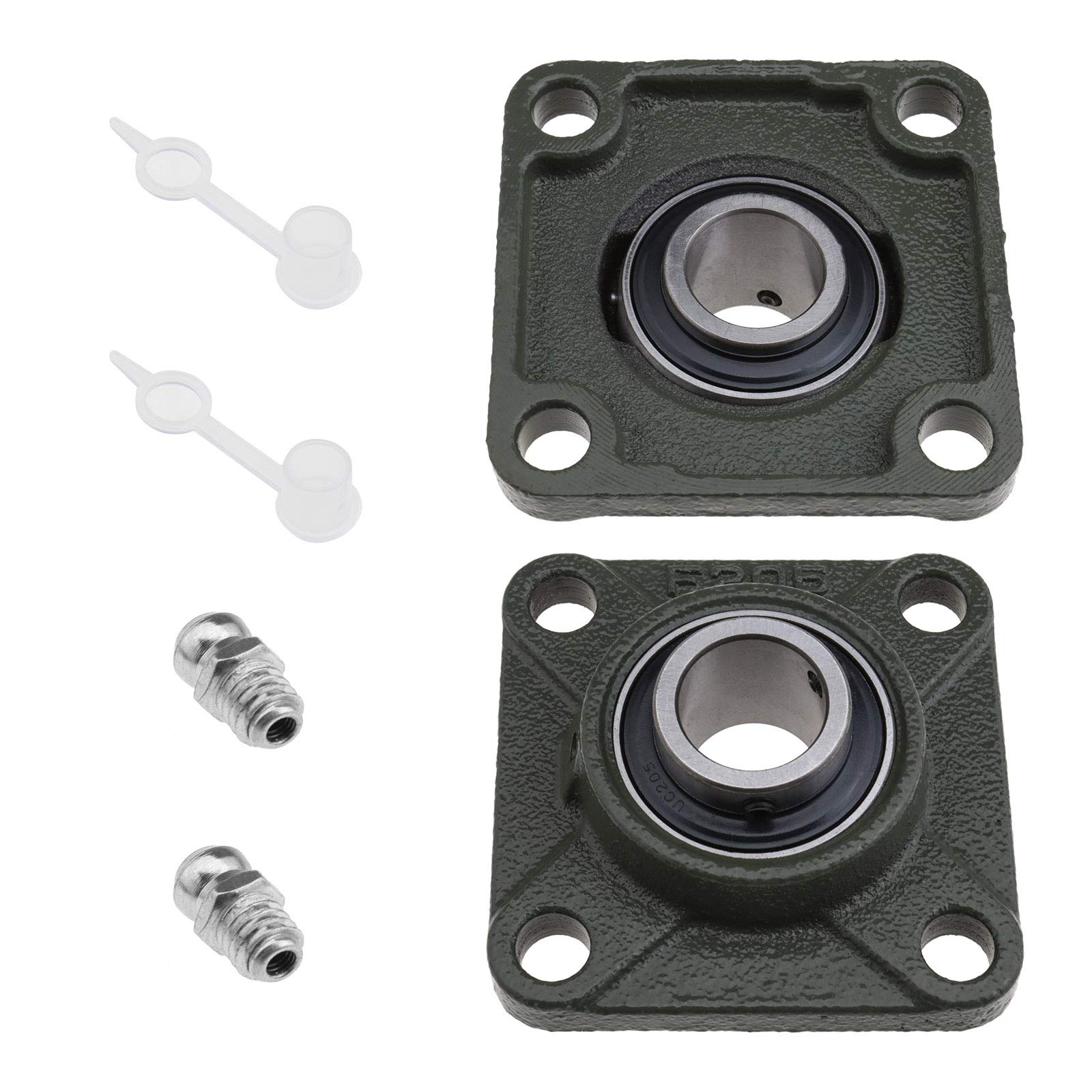 Lot de 2 roulements à billes UCF205 alésage de 25 mm avec buse à huile, auto-alignement à 4 boulons, support à bride carrée pour systèmes de transport, machine à imprimer.