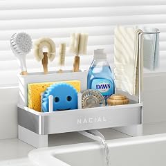 Nacial Sponge Holder for Kitchen Sink Sink Caddy Organizer with High Brush Holder Two Towel Racks - Rustproof