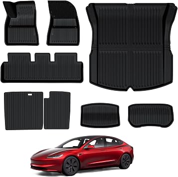 BASENOR 8PCS Floor Mats for 2024 2025 2026 Tesla Model 3 Highland, All-Weather 3D Material Cargo Car Trunk Mats Front Rear Cargo Liners [Proprietary Design] for Model 3 Highland Accessories