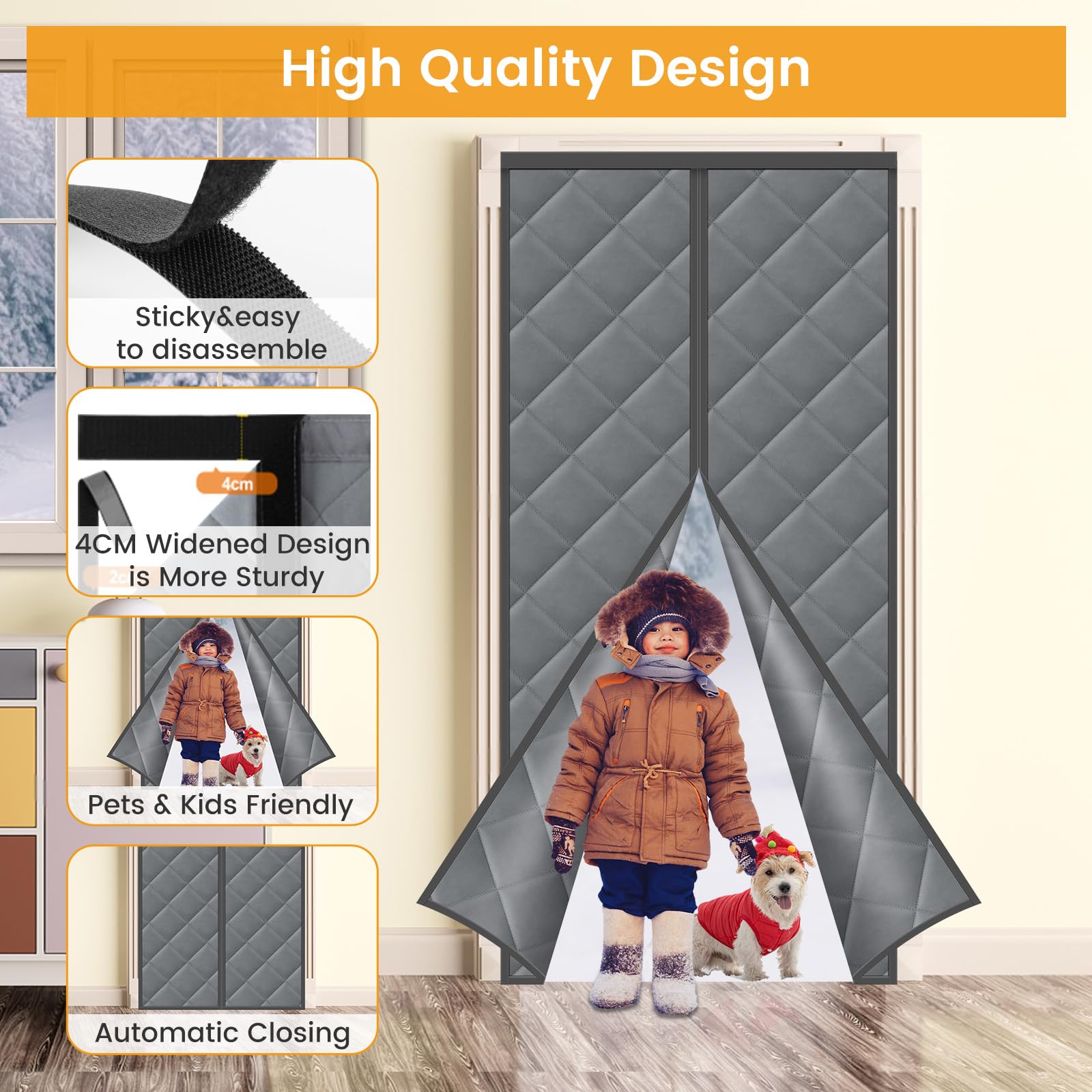 Cinkee Isolamento Termico Tenda Magnetica per Porte 110x220cm, Tenda Termica Per Porte con Protezione dal Freddo, Adatta Per Interni ed Esterni e Cortile,Grigio Scuro