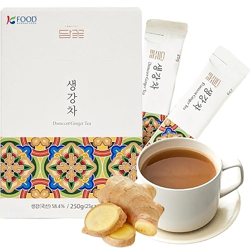 Korean Food Damccot Palitos de té de jengibre, 8.82 oz (8.8 oz en total, 10 x 25 g0.9 oz cada uno)  Concentrado y auténtico extracto de jengibre