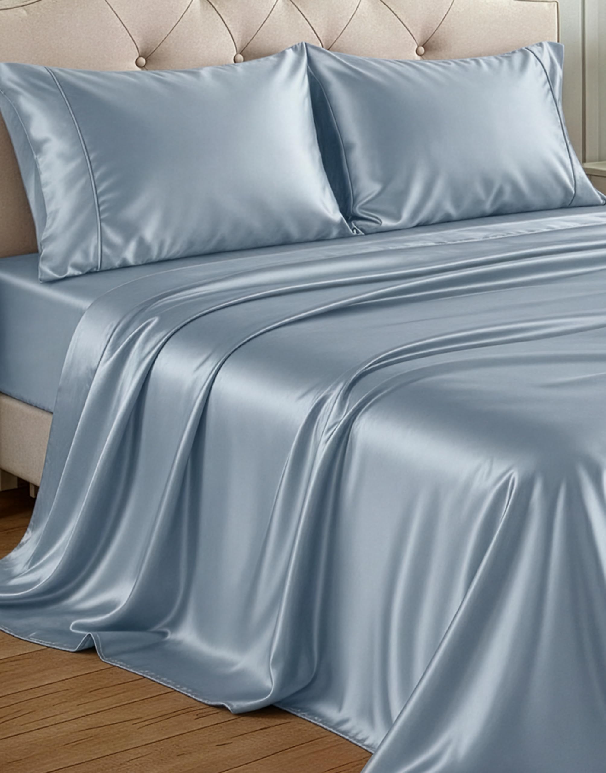 Casa Platino Twin Satin Sheets - 3 Piece Set Includes 15 Inch Deep Pocket Fitted Sheet, Cooling & Breathable Twin Bed Sheets, Silky Smooth,