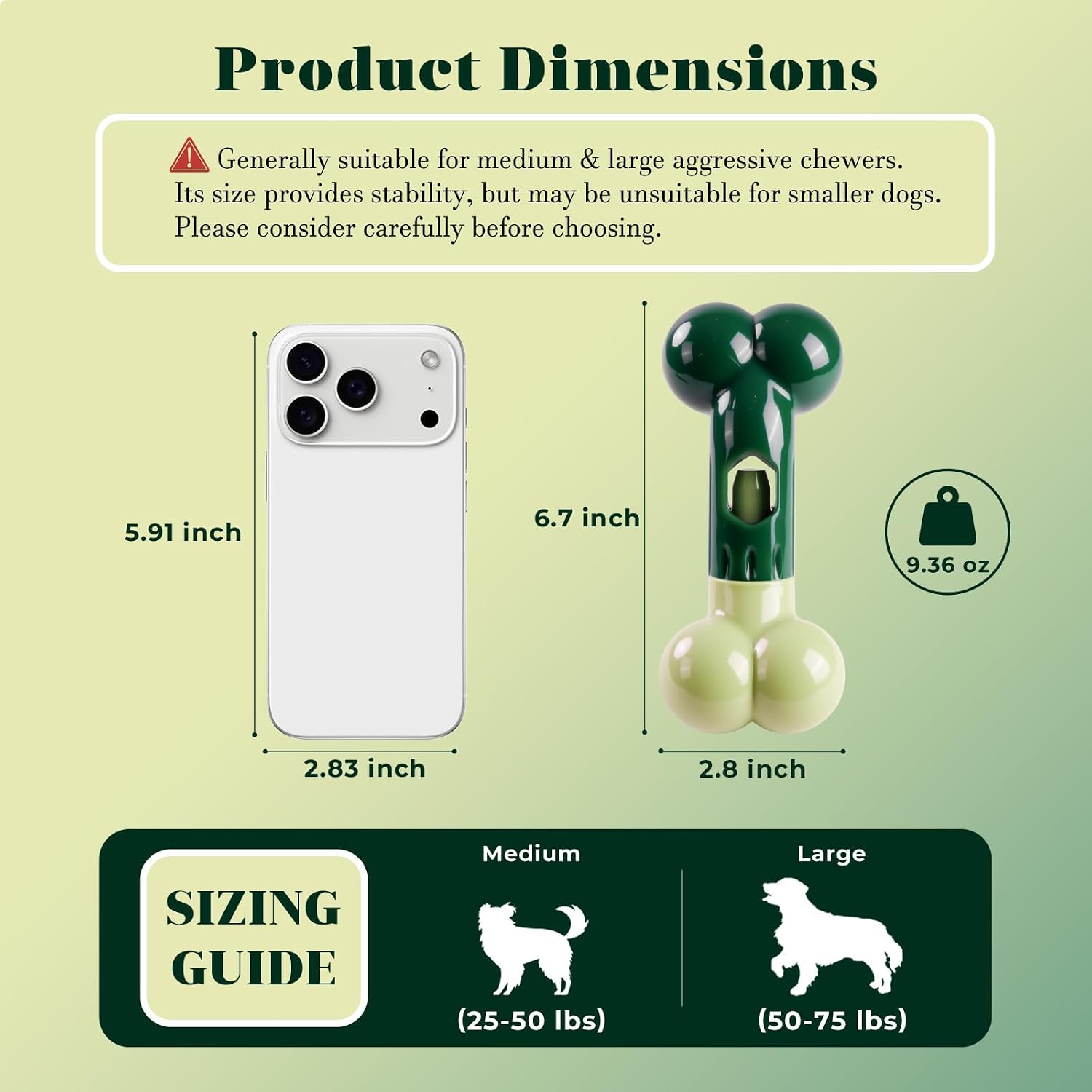 Bully Stick Holder for Medium/Large Dogs - Anti-Choking, Prevents Swallowed Ends - Nylon Dog Chew Toy - Dishwasher Safe, Green