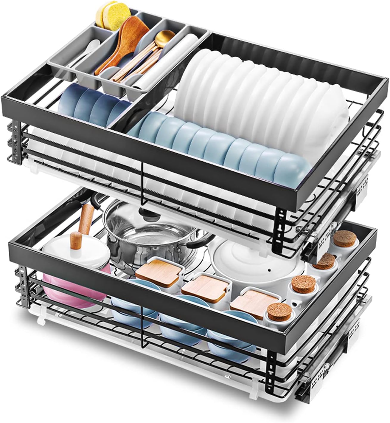 Tiroir Coulissant, étagère de Rangement coulissante à 2 Niveaux, Organiseur d'armoire empilable