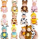 Haawooky 10 Pcs Mini Baby Dolls,4 inch Lifelike Realistic Baby Dolls with Animal Clothes,Cute Small Baby Doll for Girls Kids Easter Basket Valentine Birthday