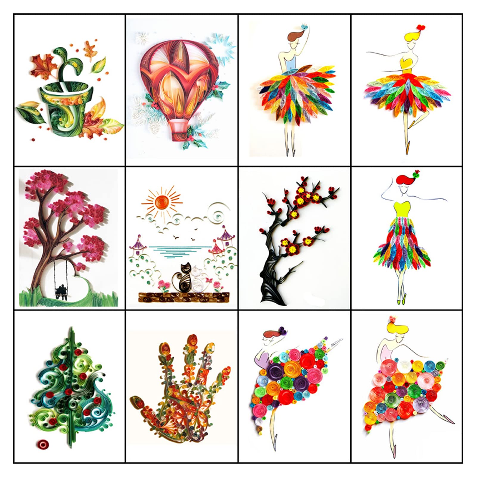 Chiyyak Kit Quilling Colorato con 12 Confezioni di Strisce di Carta per Semplici Lavoretti Fai da Te, Regalo Perfetto per Amici e Familiari