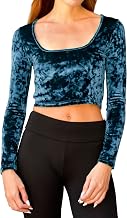 Daisy Del Sol Womens Crushed Velvet Square Neck Long Sleeve Cropped Tight Fitted Stretch Knit Bodycon Velour Crop Top
