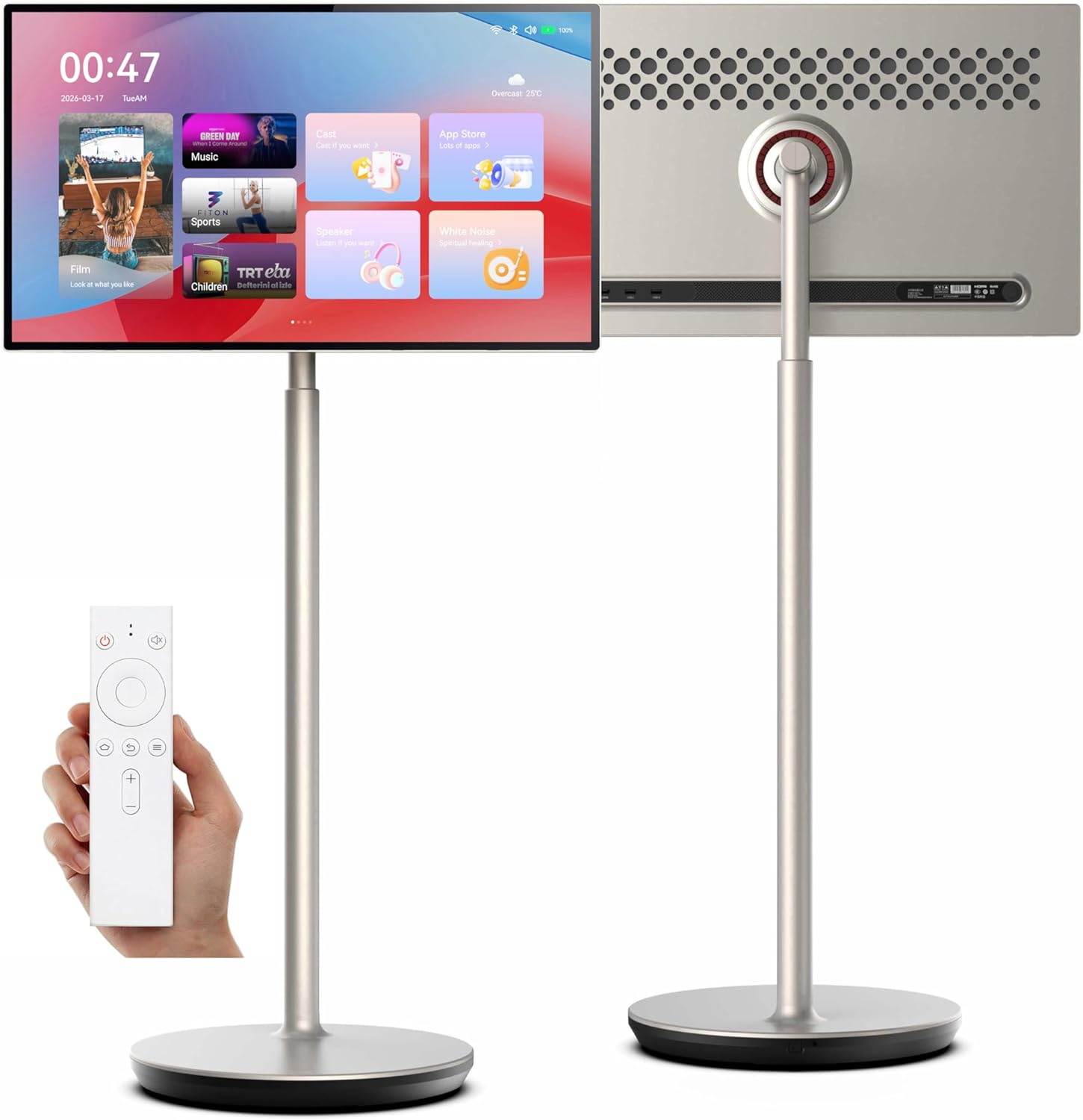 32 Inch Mobile Smart TV, 32A4, UHD 4K, Portable Touch Screen Monitor, Built-in Battery, Wireless Design Stereo Speakers, Support Screen Share, Remote Control, Full Movement