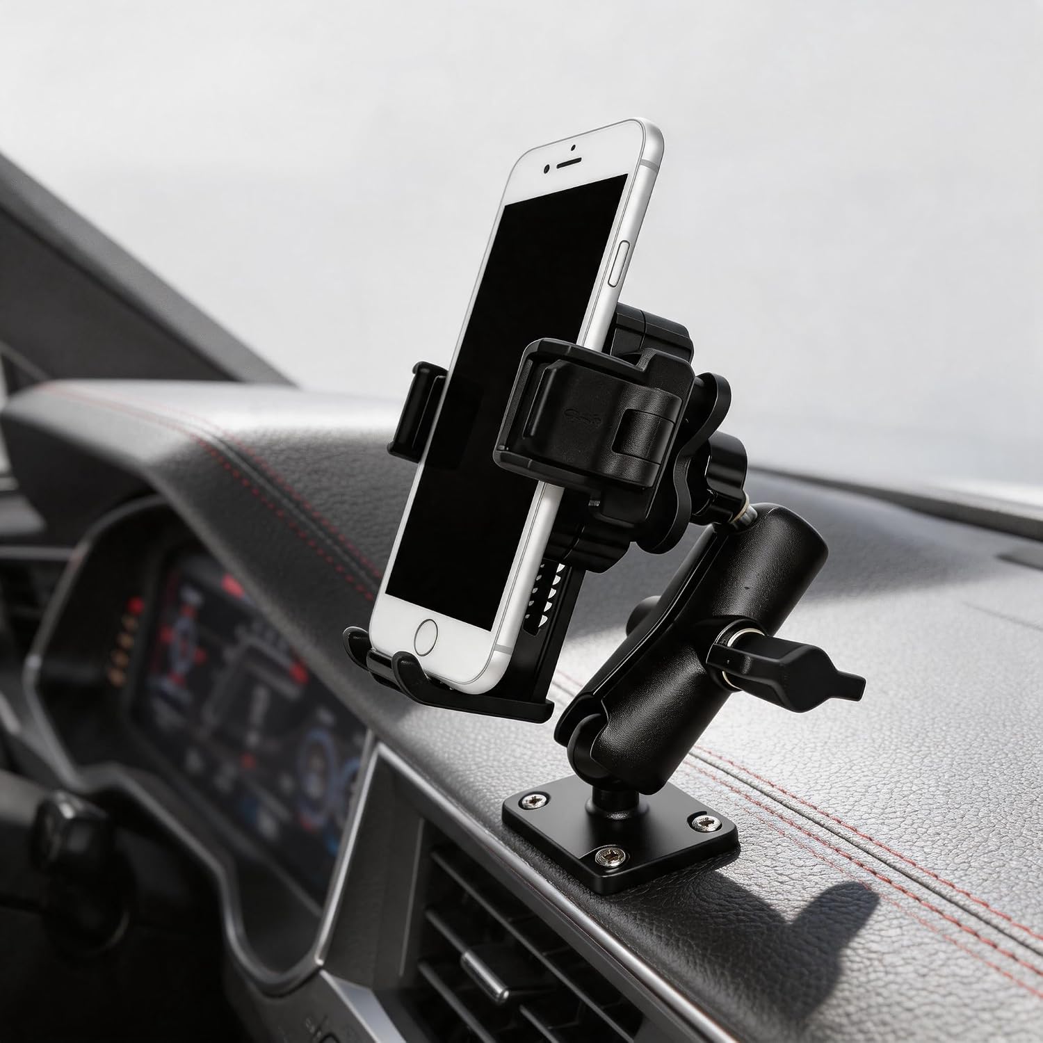 Phone Mount, AMPS Aluminum Base, 1s Quick Release, 4.8-7.2" Phones | Aluminum Construction, 1s Quick Release, One-Hand Operation, 70° Adjustable Tilt, for Car Truck Boat, Black, AMPS Compatible