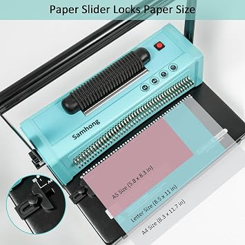 SAMHONG Spiral Coil Binding Machine - Electric Coil Insert & 20 Sheet Punch (Letter /A4/A5) | 46 Fully Locking Dies | Adjustable Edges | Binds up to 440 Sheets | Free