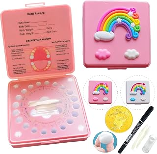Baby Teeth Keepsake Box, Tooth Fairy Box, Tooth Storage Holder, Lost Deciduous Tooth Collection Organizer with Fetal Hair Container and Tooth Fairy Golden Coin to Keep the Childhood Memory (Pink)