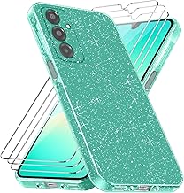 Glitter Cover for Samsung Galaxy A17 / A26 5G with 3 Pieces Tempered Glass Film, Transparent Soft TPU Shockproof Protective Case for Samsung Galaxy A17 / A26 5G (Green)