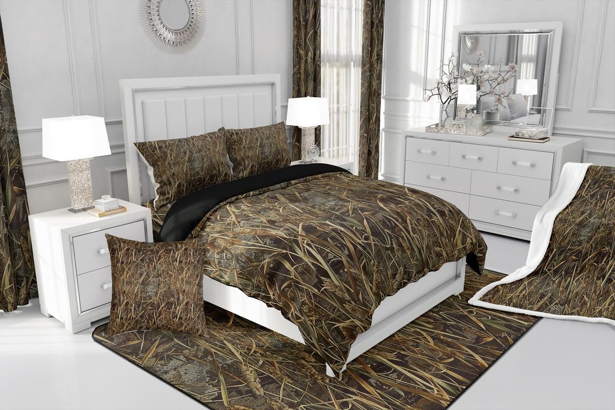 Feelyou Camouflage Duvet Cover Camo Bedding Set Room Decor Rustic Lodge Cabin Farmhouse Tree Leaves Military Style Comforter Cover Set Queen Size Botanic Bedspread Cover 3Pcs Zipper,No Comforter