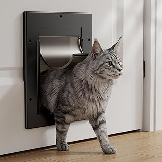 Cat Door, Cat Door Interior Door with Soft Magnetic Flaps, Sliding Panel Closure, Telescoping Tunnel, Easy DIY Installation Kitty Door, Exterior Cat Doors for Cats Up to 20 lbs, Black