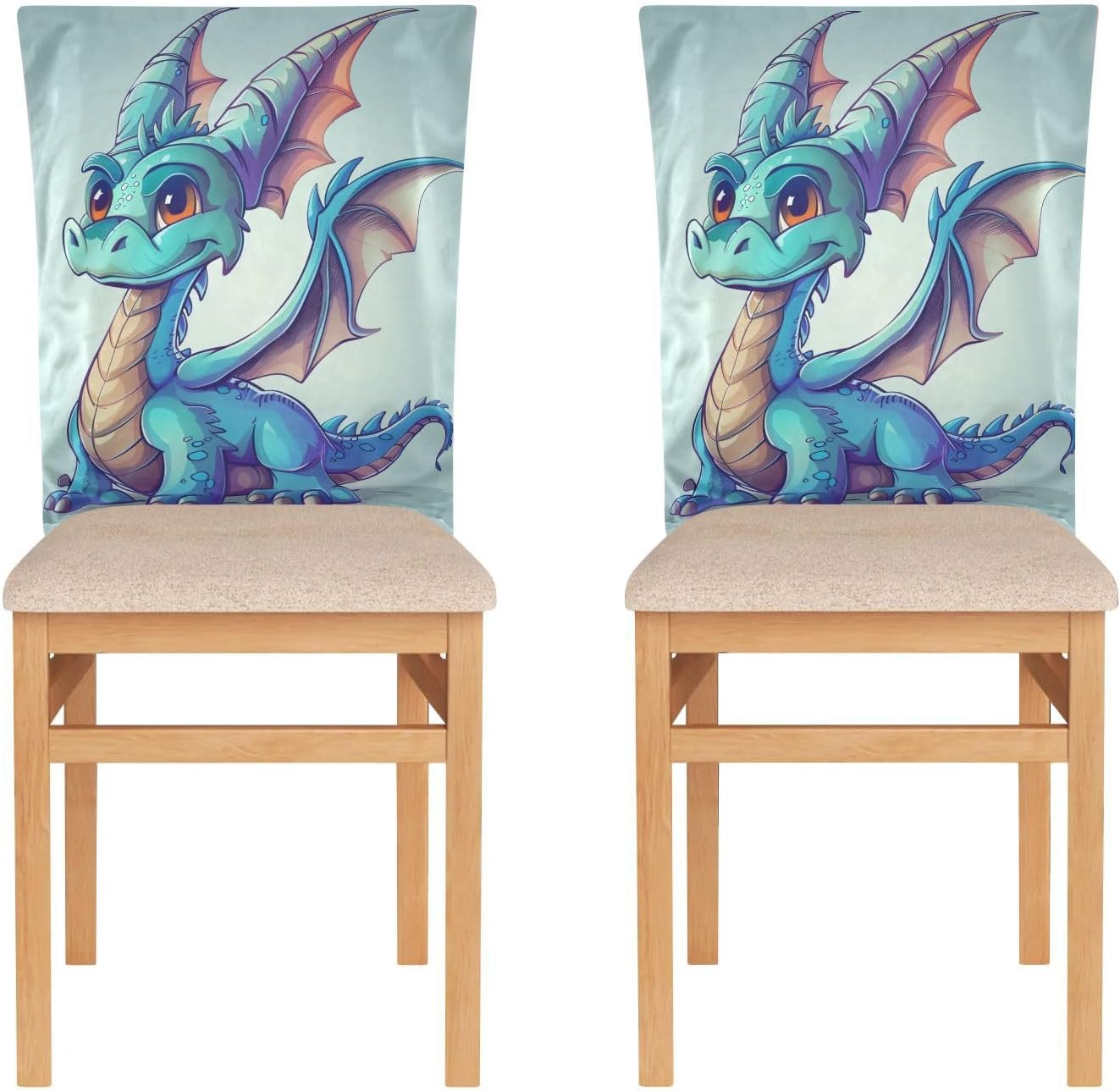ALAZA Cute Blue Dragon Chair Back Cover Set of 6, Washable Reusable Removable Chair Slipcovers Decorative Chair Cover for Home Kitchen Wedding Party