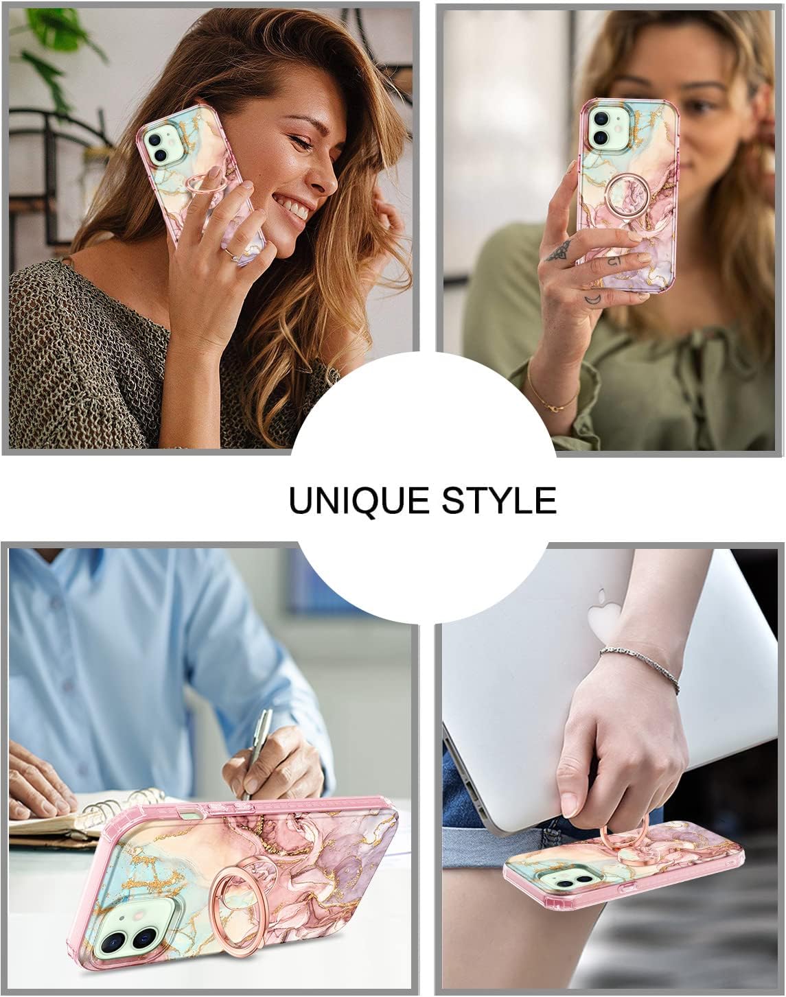 Btscase for iPhone 12/iPhone 12 Pro Case 6.1 Inch,Built-in Screen Protector with 360° Ring Holder Kickstand, Full Body Dual Layer Rugged Shockproof Protective Case for iPhone 12/12 Pro,Rose Gold - Image 7