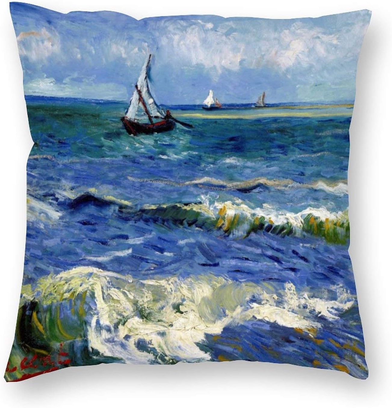 HOSTECCO Abstract Pillow Covers Pack of 4 Square Decorative Blue Cushion Covers for Sofa Couch Home Car Van Gogh Painting 18x18 inch