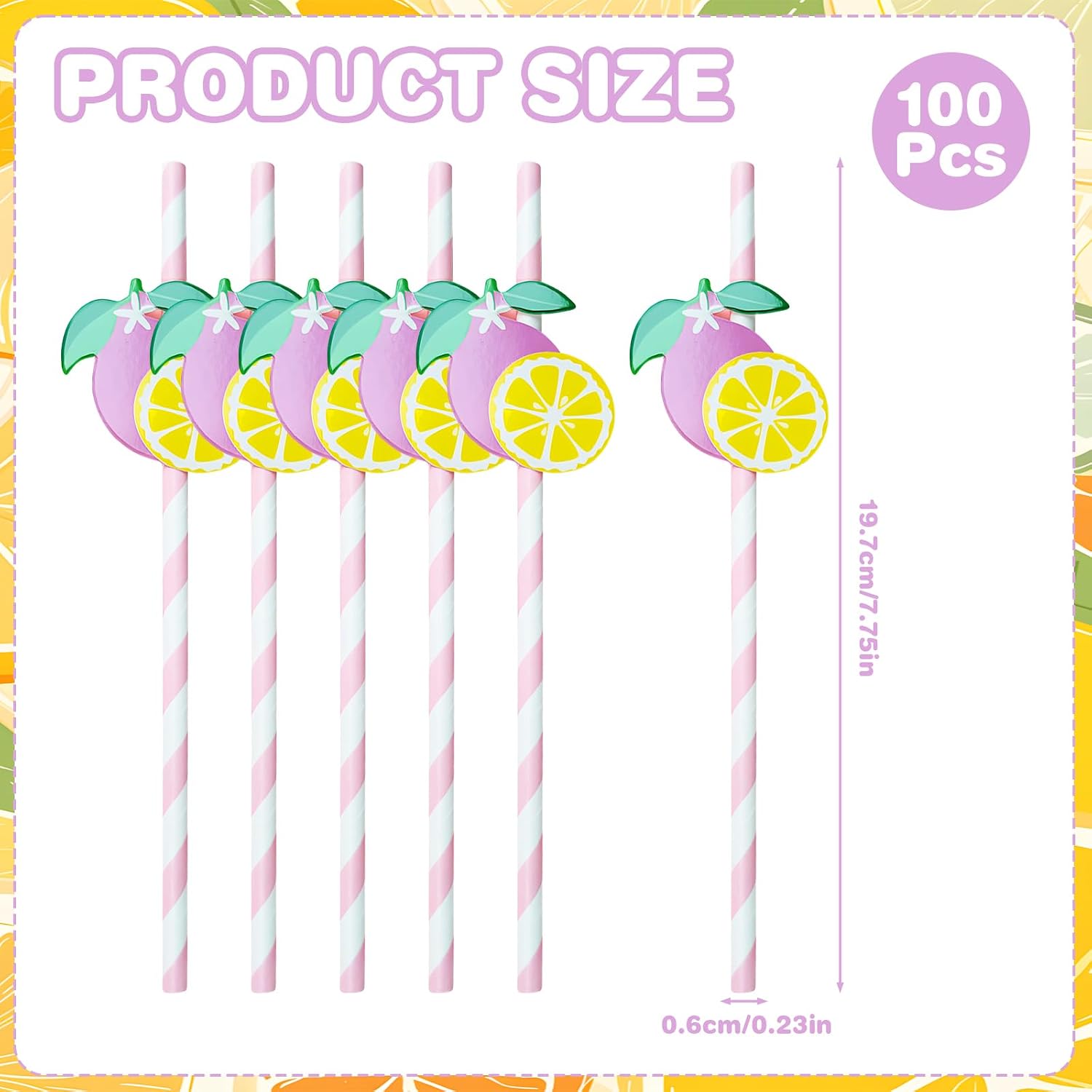 Lemonade Stand Paper Straws - 100PCS Fresh Lemonade Party Decorations Supplies, Lemon Bar Cocktail Striped Straw for Drinks, Birthday Decor for Summer Disposable (Pink) image 2