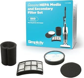 Simplicity Vacuums SF60 Certified Hepa Filter Set for Spiffy Bagless Stick Vacuum Cleaner, S60 Replacement Filter Only