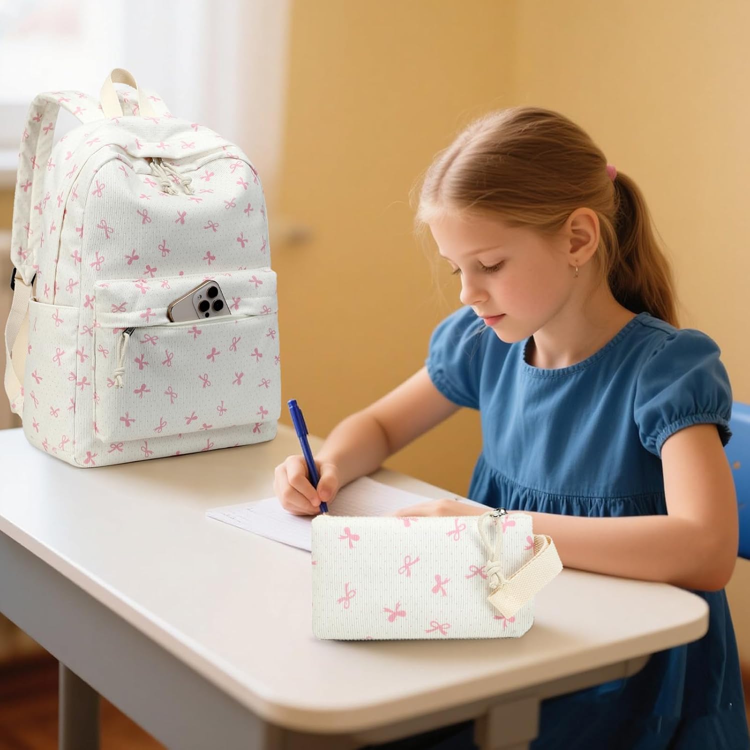LEDAOU Kids Backpack for Girls Backpacks with Lunch Box, Lightweight Bookbag Set Elementary Middle School Back pack for 8-14