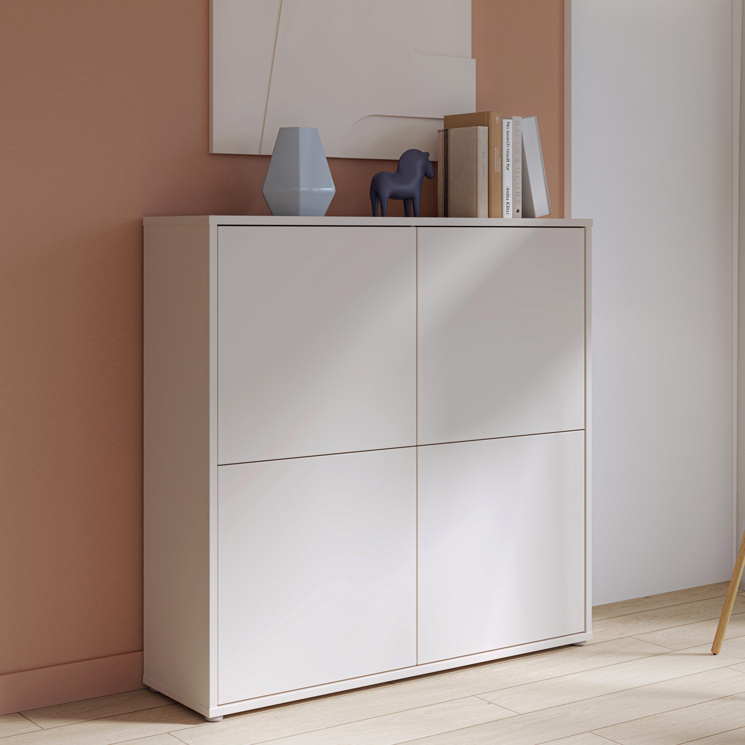 Forte Alice Springs Highboard 120 130, moderner Schrank mit 4 Schranktüren, Wohnzimmer, Schlafzimmer, Holzwerkstoff, Kaschmir/Beige, 124,5 cm breit x 121,5 cm hoch x 34,9 cm tief Küche, Haushalt & Wohnen