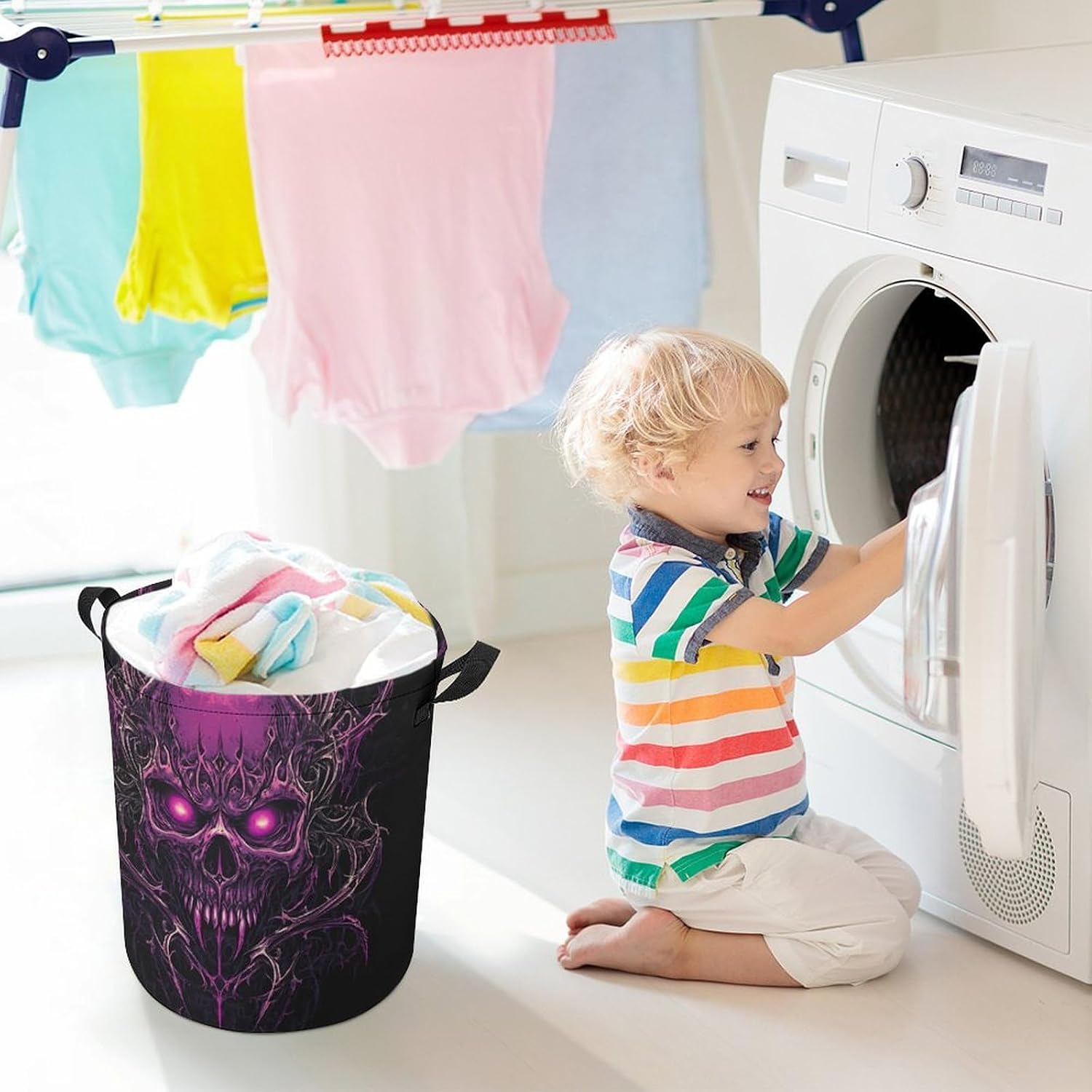 Vampire Skull Head Laundry Hamper Basket for Home Bathroom | clothes storage,handle,large capacity,oxford